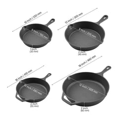 Cast Iron Skillet, 4 Pcs Frying Pan Set (155, 205, 260, 305 mm), Skillets with Heat-Resistant Silicone Handle, Pre-Seasoned Chef's Pan, Kitchen Cookware, Oven, Gas, Electrical, Induction, Black