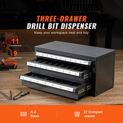 Drill Bit Dispenser Cabinet, Three-Drawer Drill Bit Organizer Cabinet for A to Z, Steel Drill Dispenser Organizer Cabinet with Labels, Stackable Drill Dispenser for Drill Bit Storage