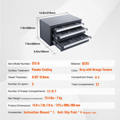 Drill Bit Dispenser Cabinet, Three-Drawer Drill Bit Organizer Cabinet for A to Z, Steel Drill Dispenser Organizer Cabinet with Labels, Stackable Drill Dispenser for Drill Bit Storage