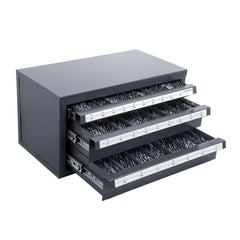 Drill Bit Dispenser Cabinet, Three-Drawer Drill Bit Organizer Cabinet for A to Z, Steel Drill Dispenser Organizer Cabinet with Labels, Stackable Drill Dispenser for Drill Bit Storage