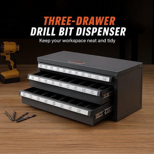 Drill Bit Dispenser Cabinet, Three-Drawer Drill Bit Organizer Cabinet for 1/16" to 1/2", Steel Drill Dispenser Organizer Cabinet with Labels, Stackable Drill Dispenser for Drill Bit Storage