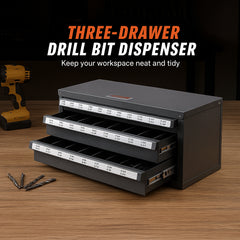 Drill Bit Dispenser Cabinet, Three-Drawer Drill Bit Organizer Cabinet for 1/16" to 1/2", Steel Drill Dispenser Organizer Cabinet with Labels, Stackable Drill Dispenser for Drill Bit Storage