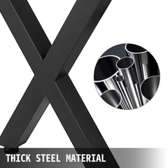 Set of 2 Steel Table Legs, 28\'\'Height 24\'\'Wide Dining Table Legs, Heavy Duty 3.1\" Square Box Section X Frame Table Legs, 28x24x3.1 Inch Black Color Industrial Country Style Metal Dining Leg
