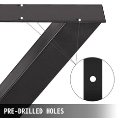 Set of 2 Steel Table Legs, 28\'\'Height 24\'\'Wide Dining Table Legs, Heavy Duty 3.1\" Square Box Section X Frame Table Legs, 28x24x3.1 Inch Black Color Industrial Country Style Metal Dining Leg