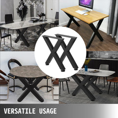 Set of 2 Steel Table Legs, 28\'\'Height 24\'\'Wide Dining Table Legs, Heavy Duty 3.1\" Square Box Section X Frame Table Legs, 28x24x3.1 Inch Black Color Industrial Country Style Metal Dining Leg