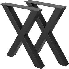 Set of 2 Steel Table Legs, 28\'\'Height 24\'\'Wide Dining Table Legs, Heavy Duty 3.1\" Square Box Section X Frame Table Legs, 28x24x3.1 Inch Black Color Industrial Country Style Metal Dining Leg