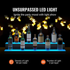 LED Lighted Liquor Bottle Display, 2 Tiers 40 Inch Commercial Illuminated Home Bar Shelf, 2 Steps Whiskey Rack Stand, Acrylic Drink Shelves with RF Remote & App Control, and Multicolor lighting