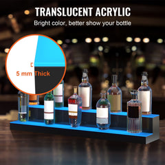 LED Lighted Liquor Bottle Display, 2 Tiers 40 Inch Commercial Illuminated Home Bar Shelf, 2 Steps Whiskey Rack Stand, Acrylic Drink Shelves with RF Remote & App Control, and Multicolor lighting