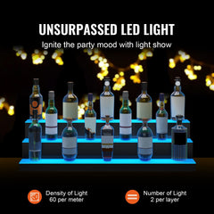 LED Lighted Liquor Bottle Display, 3 Tiers 40 Inch Commercial Illuminated Home Bar Shelf, 3 Steps Whiskey Rack Stand, Acrylic Drink Shelves with RF Remote & App Control, and Multicolor lighting