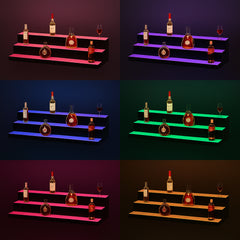 LED Lighted Liquor Bottle Display, 3 Tiers 40 Inch Commercial Illuminated Home Bar Shelf, 3 Steps Whiskey Rack Stand, Acrylic Drink Shelves with RF Remote & App Control, and Multicolor lighting