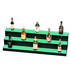 LED Lighted Liquor Bottle Display, 3 Tiers 40 Inch Commercial Illuminated Home Bar Shelf, 3 Steps Whiskey Rack Stand, Acrylic Drink Shelves with RF Remote & App Control, and Multicolor lighting