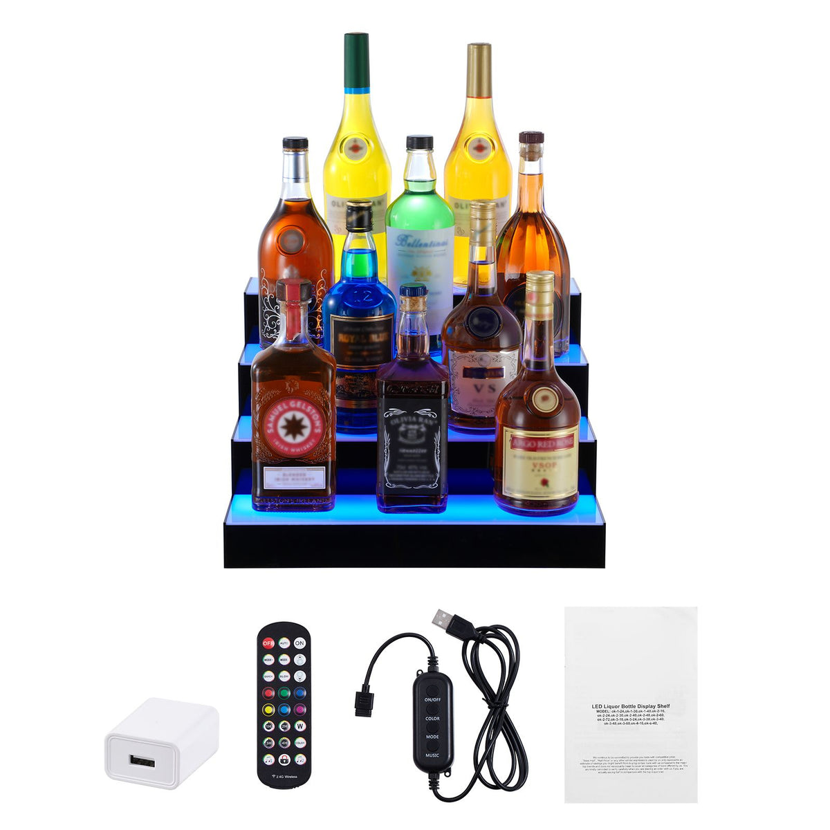 LED Lighted Liquor Bottle Display Bar Shelf RF & App Control 406 mm 4-Step