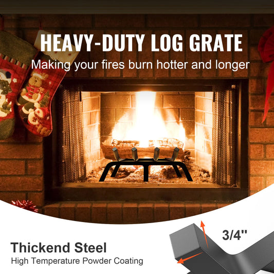 Fireplace Log Grate, 18 inch Heavy Duty Fireplace Grate with 6 Support Legs, Solid Powder-coated Steel Bars, Log Firewood Burning Rack Holder for Indoor and Outdoor Fireplace