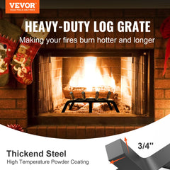 Fireplace Log Grate, 18 inch Heavy Duty Fireplace Grate with 6 Support Legs, Solid Powder-coated Steel Bars, Log Firewood Burning Rack Holder for Indoor and Outdoor Fireplace