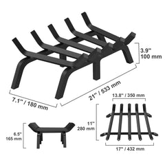 Fireplace Log Grate, 533.4mm Heavy Duty Fireplace Grate with 6 Support Legs, 19.05mm Solid Powder-coated Steel Bars, Log Firewood Burning Rack Holder for Indoor and Outdoor Fireplace