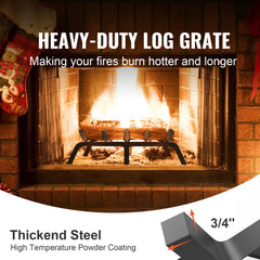 Fireplace Log Grate, 609.6mm Heavy Duty Fireplace Grate with 6 Support Legs, 19.05mm Solid Powder-coated Steel Bars, Log Firewood Burning Rack Holder for Indoor and Outdoor Fireplace