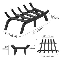 Fireplace Log Grate, 609.6mm Heavy Duty Fireplace Grate with 6 Support Legs, 19.05mm Solid Powder-coated Steel Bars, Log Firewood Burning Rack Holder for Indoor and Outdoor Fireplace