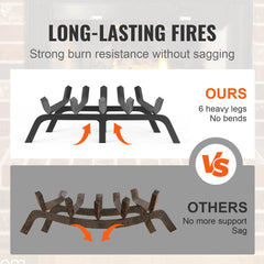 Fireplace Log Grate, 609.6mm Heavy Duty Fireplace Grate with 6 Support Legs, 19.05mm Solid Powder-coated Steel Bars, Log Firewood Burning Rack Holder for Indoor and Outdoor Fireplace