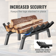 Fireplace Log Grate, 609.6mm Heavy Duty Fireplace Grate with 6 Support Legs, 19.05mm Solid Powder-coated Steel Bars, Log Firewood Burning Rack Holder for Indoor and Outdoor Fireplace