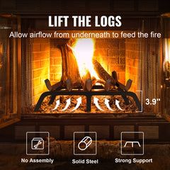Fireplace Log Grate, 609.6mm Heavy Duty Fireplace Grate with 6 Support Legs, 19.05mm Solid Powder-coated Steel Bars, Log Firewood Burning Rack Holder for Indoor and Outdoor Fireplace