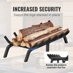 Fireplace Log Grate, 685.8mm Heavy Duty Fireplace Grate with 6 Support Legs, 19.05mm Solid Powder-coated Steel Bars, Log Firewood Burning Rack Holder for Indoor and Outdoor Fireplace