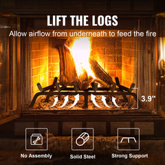 Fireplace Log Grate, 685.8mm Heavy Duty Fireplace Grate with 6 Support Legs, 19.05mm Solid Powder-coated Steel Bars, Log Firewood Burning Rack Holder for Indoor and Outdoor Fireplace