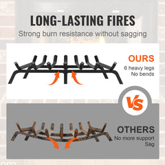 VEVOR Fireplace Log Grate, 762mm Heavy Duty Fireplace Grate with 6 Support Legs, 19.05mm Solid Powder-coated Steel Bars, Log Firewood Burning Rack Holder for Indoor and Outdoor Fireplace