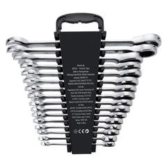 Combination Wrench Set, 16-Piece Ratcheting Wrench Set with Organizer Rack, Cr-V Steel Wrench Set Metric 8 mm to 24 mm, Ideal for General Household, Garage, Workshop, Auto Repairs, Emergency