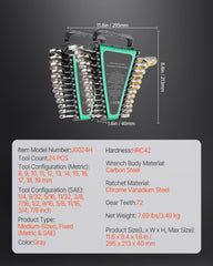 Combination Wrench Set 24 PCS SAE 1/4" - 7/8" Metric 8-19mm Organizer Rack