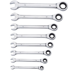 Combination Wrench Set 8-Piece Metric 8 mm to 19 mm with Organizer Rack