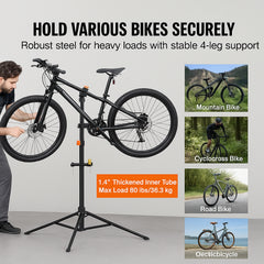Bike Repair Stand, 80 lbs Heavy-duty Steel Bicycle Repair Stand, Adjustable Height Bike Maintenance Workstand with Magnetic Tool Tray Telescopic Arm, Foldable Bike Work Stand for Home, Shops
