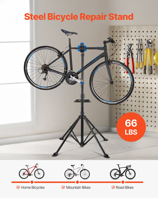 Bike Repair Stand, 29.9 kg Heavy-duty Bicycle Work Stand with 835-1440 mm Adjustable Height & Magnetic Tool Tray, Foldable Bicycle Maintenance Rack, Shop Home Mechanics for Mountain & Road Bike