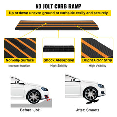Curb Ramp, 6.5 cm Rise Rubber Driveway Ramps, Heavy Duty 15 tons Weight Capacity Threshold Ramp, Curbside Bridge Ramps for Loading Dock Garage Sidewalk, Expandable Full Ramp Set