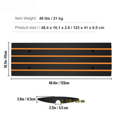 Curb Ramp, 6.5 cm Rise Rubber Driveway Ramps, Heavy Duty 15 tons Weight Capacity Threshold Ramp, Curbside Bridge Ramps for Loading Dock Garage Sidewalk, Expandable Full Ramp Set