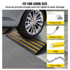 Curb Ramp, 2 Pack, 6.5 cm Rise, Rubber Driveway Ramps, Heavy Duty 15 tons Weight Capacity Threshold Ramp, Curbside Bridge Ramps for Loading Dock Garage Sidewalk, Expandable Full Ramp Set