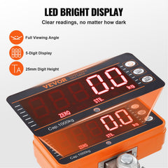 Digital Crane Scale, 2200 lbs/1000 kg, Industrial Heavy Duty Hanging Scale with Remote Control, Cast Aluminum Case & LED Screen, High Precision for Construction, Factory, Farm, Hunting (Orange)