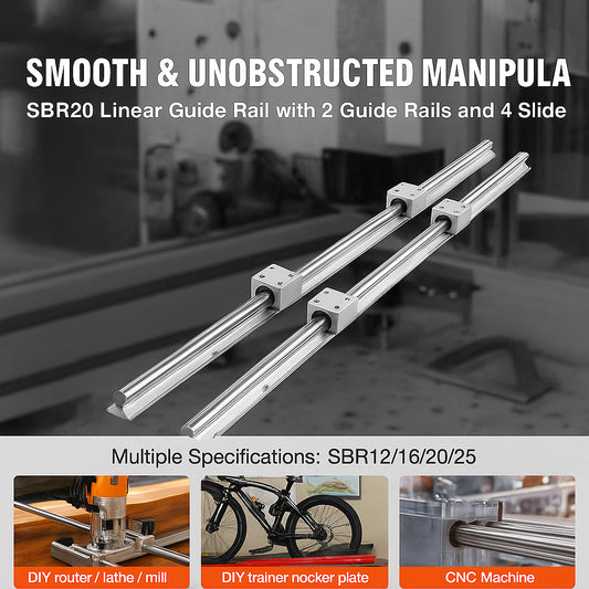 Linear Guide Rail Set, SBR20 1000mm, 2 PCS 39.4 in/1000 mm SBR20 Guide Rails and 4 PCS SBR20UU Slide Blocks, Linear Rails and Bearings Kit for Automated Machines DIY Project CNC Router Machines