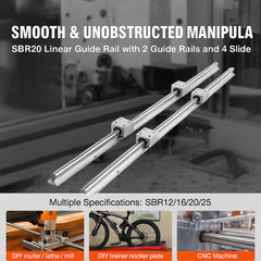 Linear Guide Rail Set, SBR20 1000mm, 2 PCS 39.4 in/1000 mm SBR20 Guide Rails and 4 PCS SBR20UU Slide Blocks, Linear Rails and Bearings Kit for Automated Machines DIY Project CNC Router Machines