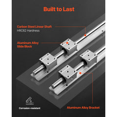Linear Guide Rail Set, SBR20 1500mm, 2 PCS 59 in/1500 mm SBR20 Guide Rails and 4 PCS SBR20UU Slide Blocks, Linear Rails and Bearings Kit for Automated Machines DIY Project CNC Router Machines