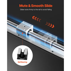 Linear Guide Rail Set, SBR20 1500mm, 2 PCS 59 in/1500 mm SBR20 Guide Rails and 4 PCS SBR20UU Slide Blocks, Linear Rails and Bearings Kit for Automated Machines DIY Project CNC Router Machines