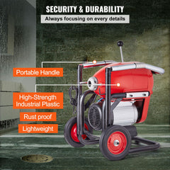 Drain Cleaner Machine 120FT x 6/5" 1100W Sectional Snake Auger Manual Feed