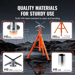 Pipe Stand, 2500LBS Heavy Duty Pipe Stands, 27.2"-52" Height Adjustable V Head Pipe Stand, 45# Steel Folding Stand for 1/2-12 inches Pipes