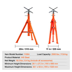 Pipe Stand, 2500LBS Heavy Duty Pipe Stands, 27.2"-52" Height Adjustable V Head Pipe Stand, 45# Steel Folding Stand for 1/2-12 inches Pipes