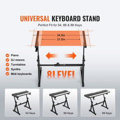 Piano Keyboard Stand and Bench Set, Z Style, Heavy-Duty Digital Piano Music Stand and Seat, 250 lbs Capacity with Adjustable Piano Bench Width Height Wheels, Fits for 54-88 Key Electric Pianos