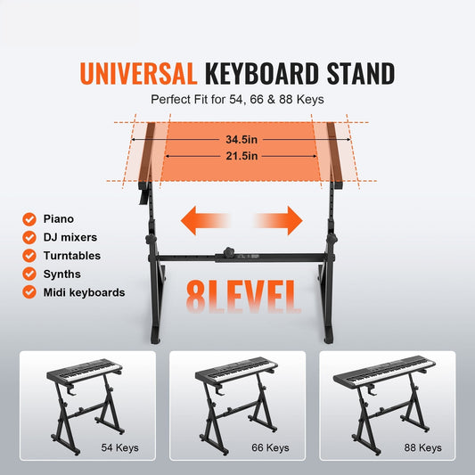 Piano Keyboard Stand and Bench Set, Z Style, Heavy-Duty Digital Piano Music Stand and Seat, 250 lbs Capacity with Adjustable Piano Bench Width Height Wheels, Fits for 54-88 Key Electric Pianos
