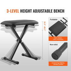 Piano Keyboard Stand and Bench Set, Z Style, Heavy-Duty Digital Piano Music Stand and Seat, 250 lbs Capacity with Adjustable Piano Bench Width Height Wheels, Fits for 54-88 Key Electric Pianos