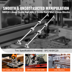 Linear Guide Rail Set, SFC20 1200mm, 2 PCS 47.2 in/1200 mm SFC20 Guide Rails 4 PCS SC20 Slide Blocks 4 PCS Rail Supports, Linear Rails and Bearings Kit for Automated Machines CNC DIY Project