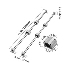 Linear Guide Rail Set, SFC20 1200mm, 2 PCS 47.2 in/1200 mm SFC20 Guide Rails 4 PCS SC20 Slide Blocks 4 PCS Rail Supports, Linear Rails and Bearings Kit for Automated Machines CNC DIY Project