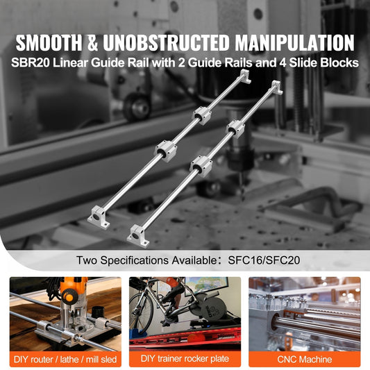 Linear Guide Rail Set, SFC20 1200mm, 2 PCS 47.2 in/1200 mm SFC20 Guide Rails 4 PCS SC20 Slide Blocks 4 PCS Rail Supports, Linear Rails and Bearings Kit for Automated Machines CNC DIY Project