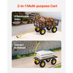 500 Lbs Steel Garden Cart, Heavy Duty Garden Wagon Cart Pullable on Wheels, Metal Yard Utility Wagon Carts with 10" All Terrain Tires, Mesh Removable Sides and 180°Rotating Handle